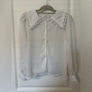 White Lace Trim Blouse